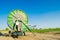 Irrigation system for watering of agricultural crops with a big hose reel. Industrial equipment for irrigation. Agriculture, farmi