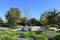 IRVINE, CALIFORNIA - 27 OCT 2021: Picnic tables in the Great Park Trails feature 1.5 miles of walking and biking space throughout