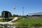 IRVINE, CALIFORNIA - 30 AUG 2020: The Orange County Great Park Balloon and soccer stadium sporting a COVID-19 face mask and