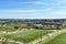 IRVINE, CALIFORNIA - 31 JAN 2020: Aerial view of soccer fields and the Softball Stadium at the Orange County Great Park