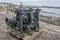 Irvine Harbour in Ayrshire Scotland looking Over some Old maratime Equiptment an old Boat or shop engine