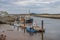 Irvine Harbour in Ayrshire Scotland looking Over some Small Boats with the Old Science Museum and Arran in the far Distance