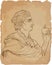 Isaac Newton line art style portrait. Vector