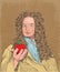Isaac Newton portrait in line art illustration, vector