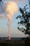 Isar Nuclear Power Plant with cooling tower exhaust in Germany