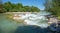 Isar river panorama with stream rapids, upper bavaria near Bad Tolz