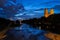 Isar river, park and St Maximilian church from Reichenbach Bridge. Munchen, Bavaria, Germany.