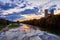 Isar river, park and St Maximilian church from Reichenbach Bridge. Munchen, Bavaria, Germany.