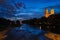 Isar river, park and St Maximilian church from Reichenbach Bridge. Munchen, Bavaria, Germany.