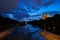 Isar river, park and St Maximilian church from Reichenbach Bridge. Munchen, Bavaria, Germany.