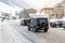 Ischgl, Austria - January 06th, 2018: Black Mercedes-Benz G-class SUV car with russian license plates driving along center of