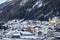 Ischgl in nightfall, view from hill top. Evening in small town in Tyrol Alps