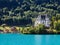 Iseltwald castle, view from alpine lake Brienz