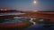 Isla Cristina marshlands at dusk with the moon lighting, Spain