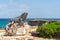 Isla Mujeres, Cancun, Mexico - September 13, 2021: Punta Sur - Southernmost point of Isla Mujeres, Mexico. iguana statue