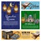Islam religion Ramadan lantern, mosque and Koran