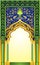 Islamic arch design in elegant emerald and gold color with high detailed floral ornaments