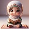 Islamic Attire, 3D Animated Girl Beams While Reading Quran