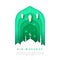 Islamic beautiful design template. Mosque with lanterns on white background in paper cut style. Eid Mubarak greeting card, banner,