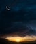 Islamic card with Crescent moon,Star on Sunset Sky,Horizon Nutural Ramadan Sky for religions symbolic of Muslim culture for