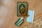 Islamic Concept : Flat lay of Quran and personal protection items, sanitizer and face mask