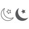 Islamic crescent line and glyph icon, arabic and islam, moon and star sign, vector graphics, a linear pattern on a white