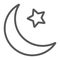 Islamic crescent line icon, arabic and islam, moon and star sign, vector graphics, a linear pattern on a white