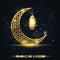 Islamic crescent with traditional lantern, Ramadan Kareem greeting card