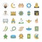 Islamic culture color icons set