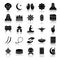 Islamic culture drop shadow black glyph icons set