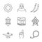 Islamic culture linear icons set