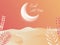 Islamic Eid al-Fitr festival greeting card, Night scene of shining moon, desert and leaves