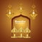 Islamic festival ramadan kareem or eid mubarak realistic background with creative lantern and golden moon