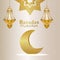 Islamic festival ramadan kareem or eid mubarak realistic background with creative lantern and golden moon