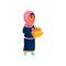 islamic girl teen carrying bread plate at home cartoon vector