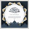 Islamic greeting card banner with Eid Mubarak in Arabic text and a beautiful Arabic circle frame. Elegant Eid al Fitr background