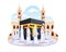 Islamic hajj pilgrimage. People are walking around the Kaaba vector illustration