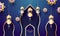 Islamic holy month of fasting, Ramadan Kareem mubarak greeting card design decorated with realistic illuminated lanterns and
