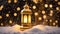 Islamic lantern in the snow. Ai