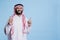 Islamic man pointing up with fingers
