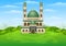 Islamic mosque building with green dome in the hill