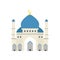 Islamic mosque. Traditional religious architecture. Place of Muslim worship. Building with blue dome and golden crescent