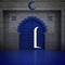 Islamic opened blue doorway with moon above