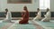 Islamic, praying and holy men in a Mosque for spiritual religion together as a group to worship Allah in Ramadan. Muslim