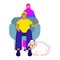 Islamic Young Woman Standing Behind Man Sitting At Sofa And Cartoon Sheep On White