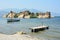 Island with ancient fortifications on Bafa lake in Mugla, Turkey