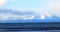 Island of Arran snow covered as seen from Troon Shore, South Ayrshire, Scotland