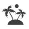 Island black icon with palms and sun.