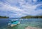 The island, the boats, the cloud and the blue sky, beautiful view of Iboih Beach, in Sabang, Indonesia