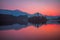 An Island with Church in Bled Lake, Slovenia at Sunrise